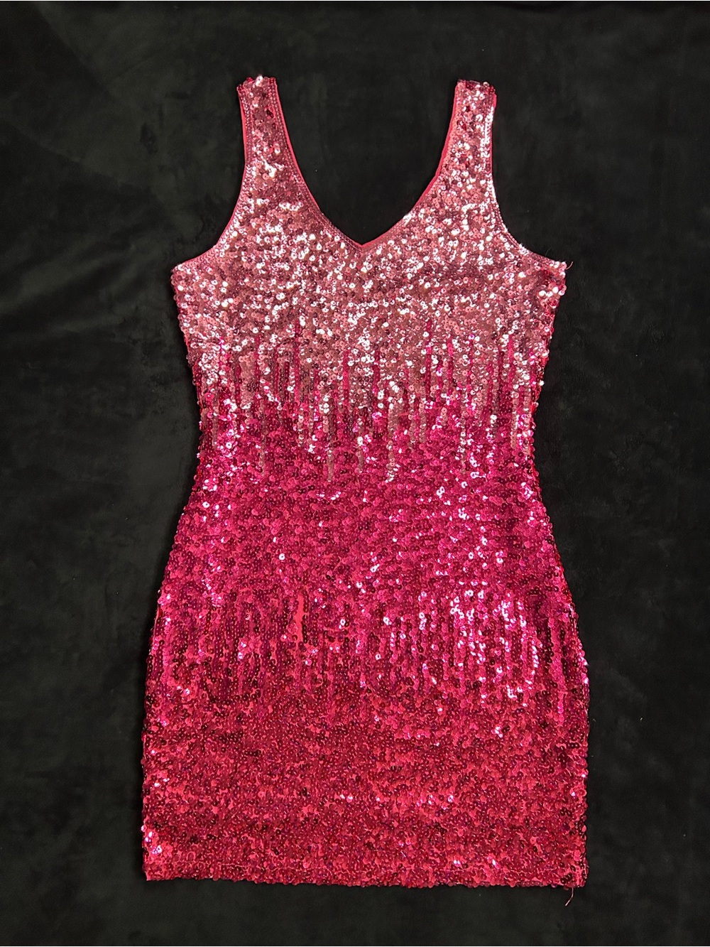 Ombre Sequin V-Neck Mini Dress in Pink